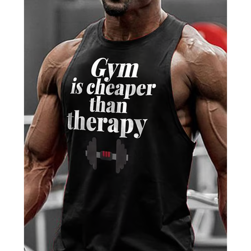 Gym Is Cheaper Than Therapy Inspired Print Vintage Vest / Rvogue / Rvogue