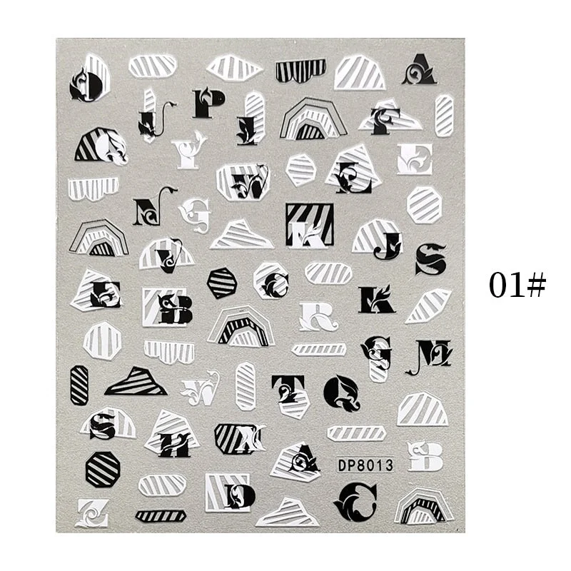 1 Sheet Bronzing Abstract Color Block 3D Nail Sticker Art Letters Design Transfer Sliders Paper DIY Manicuring Wraps