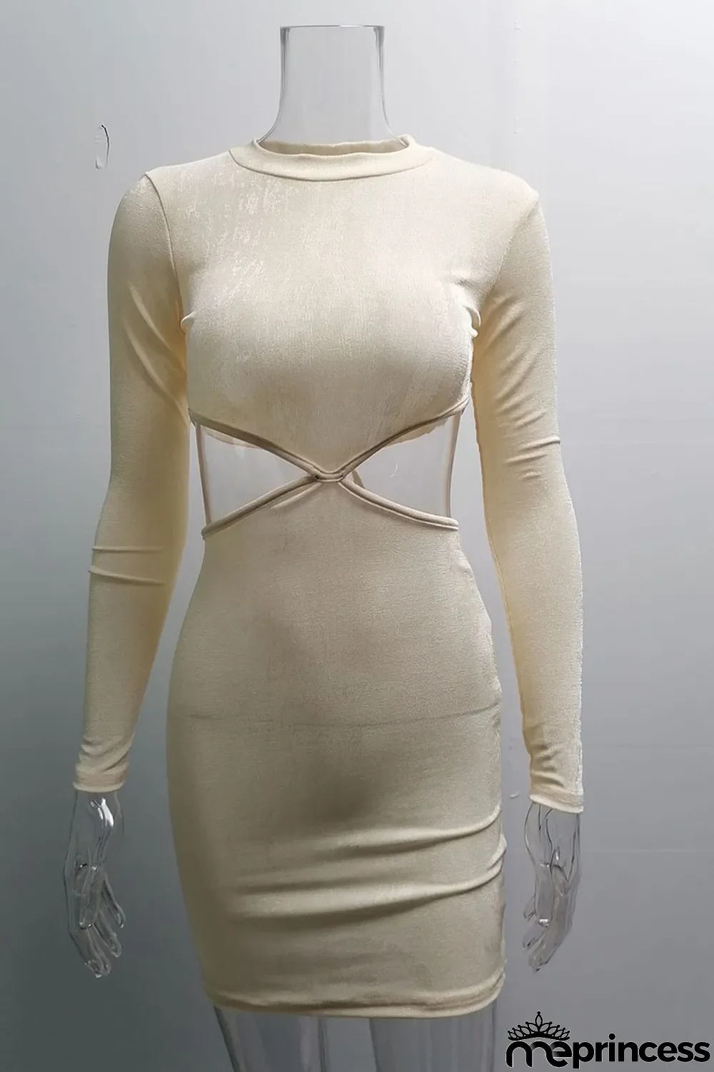 Apricot Fashion Sexy Solid Hollowed Out O Neck One Step Skirt Dresses