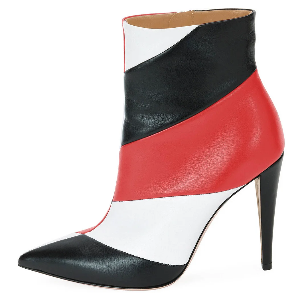 Multicolor Patchwork Pointed Toe Stiletto Heeled Ankle Boots 