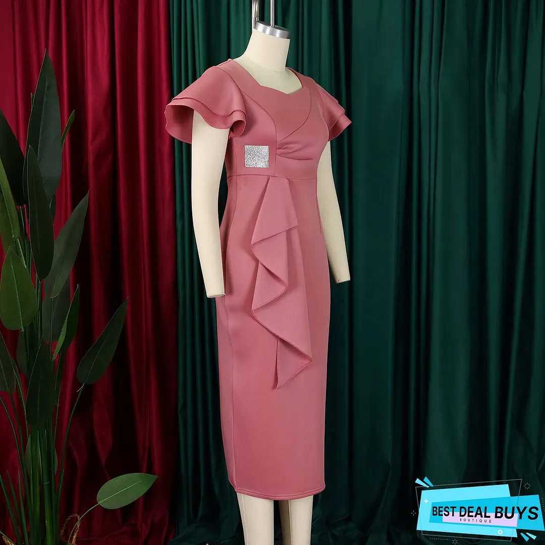 Elegant V Neck Peplum Top & Ruffle Skirt Set
