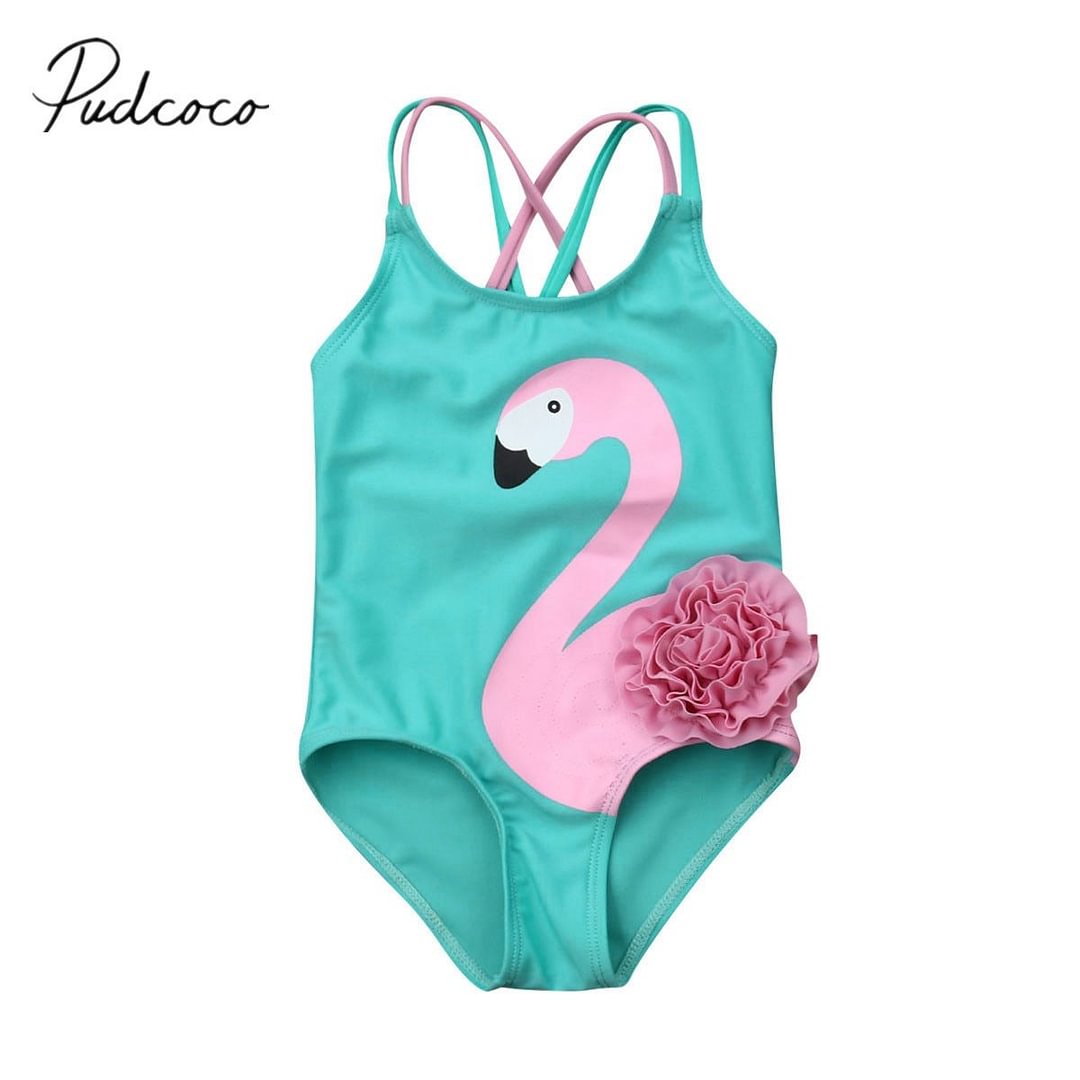 2019 Baby Summer Clothing Toddler Baby Girls Flamingo One Piece Bikini Swimwear 3D Fower Swimsuit Beachwear Bathing Suit 6M-5Y