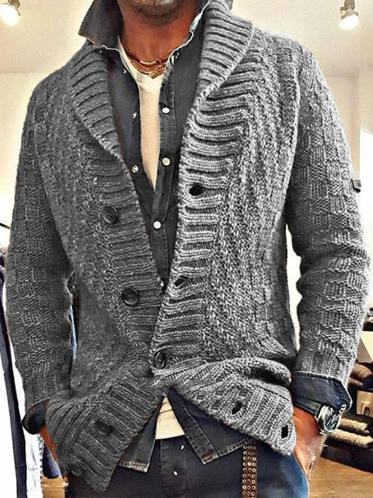 VChics Men's Vintage Lapel Knit Sweater Cardigan