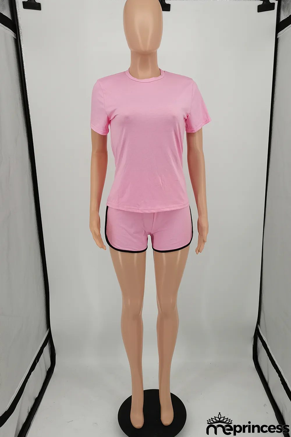 Fluorescent Green Fashion Casual Solid Basic O Neck Short Sleeve Two Pieces