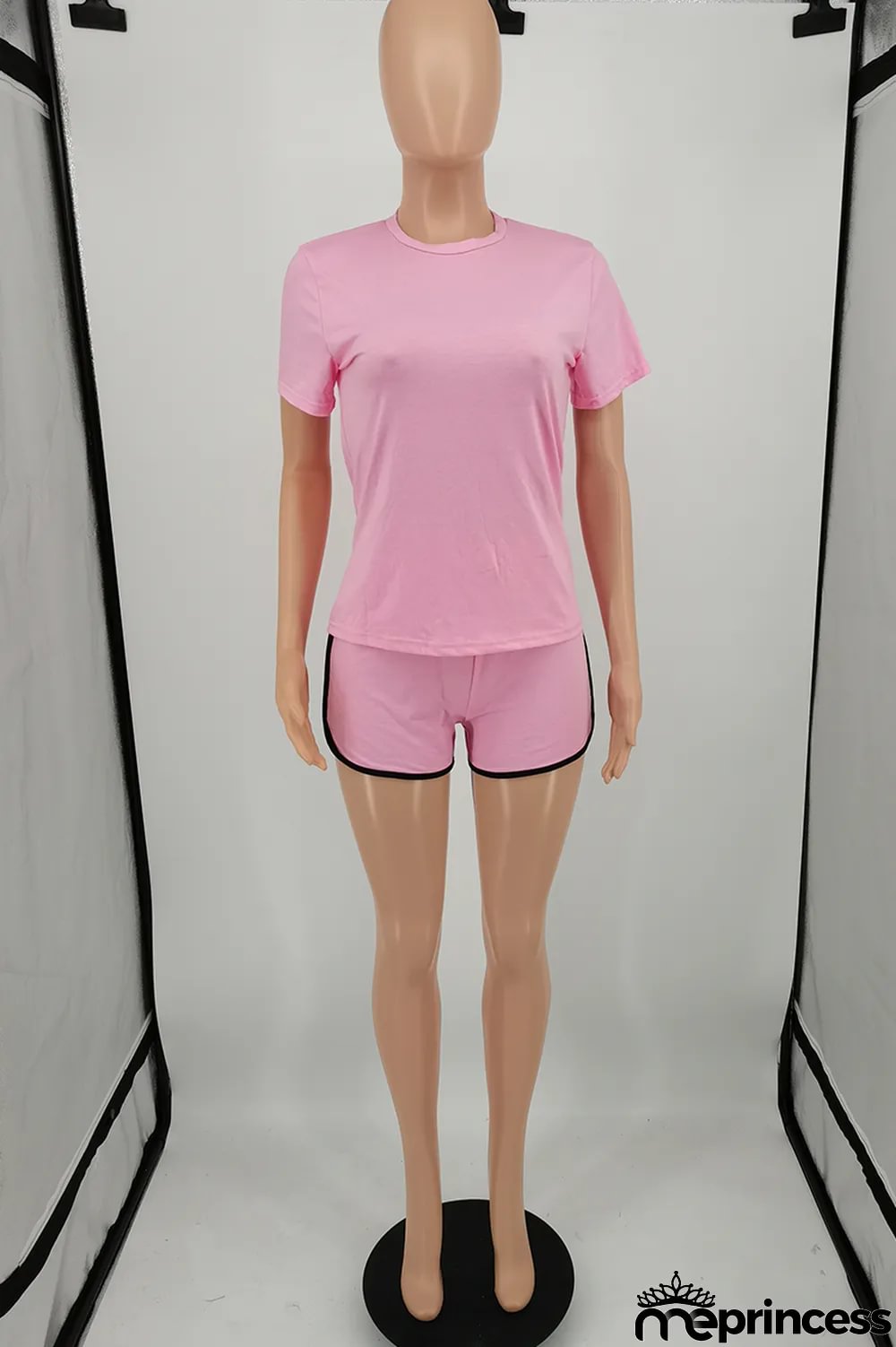 Fluorescent Green Fashion Casual Solid Basic O Neck Short Sleeve Two Pieces
