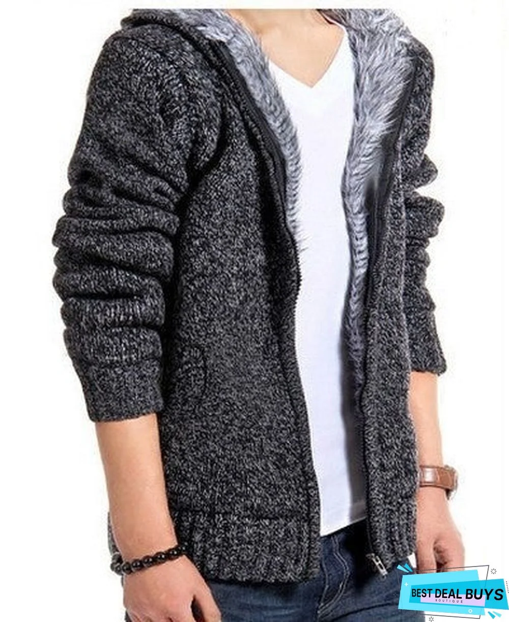 Warm Men's Sweater Hooded Coat
