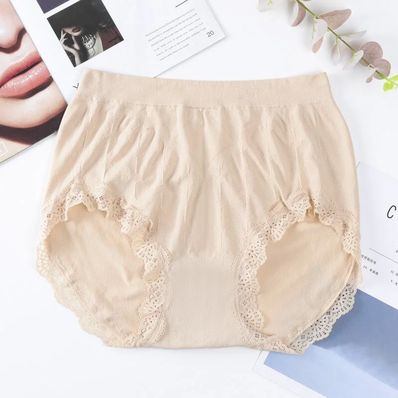 Billionm Super Large Size Widened High Waist Lace Panties Solid Color, Fat, Comfortable and Large Stretch Plus Size Lingere