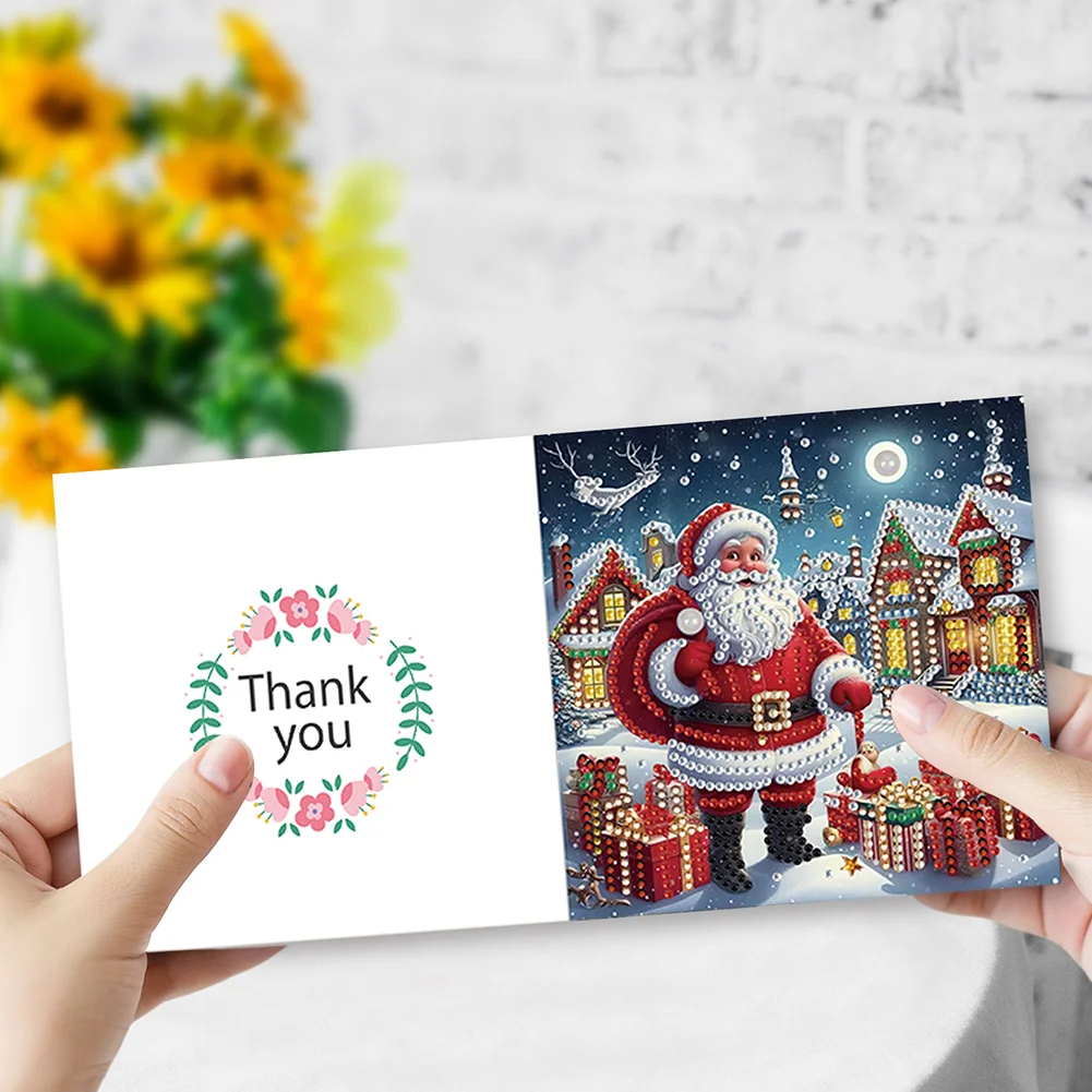6pcs DIY Christmas Santa Claus DIY Diamond Painting Card for Friends Family Gift【With White Envelope】