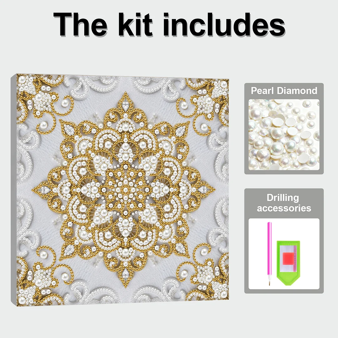 Square Mandala DIY Pearl Diamond Art Kit for Adult Home Decor 25x25cm With Frame
