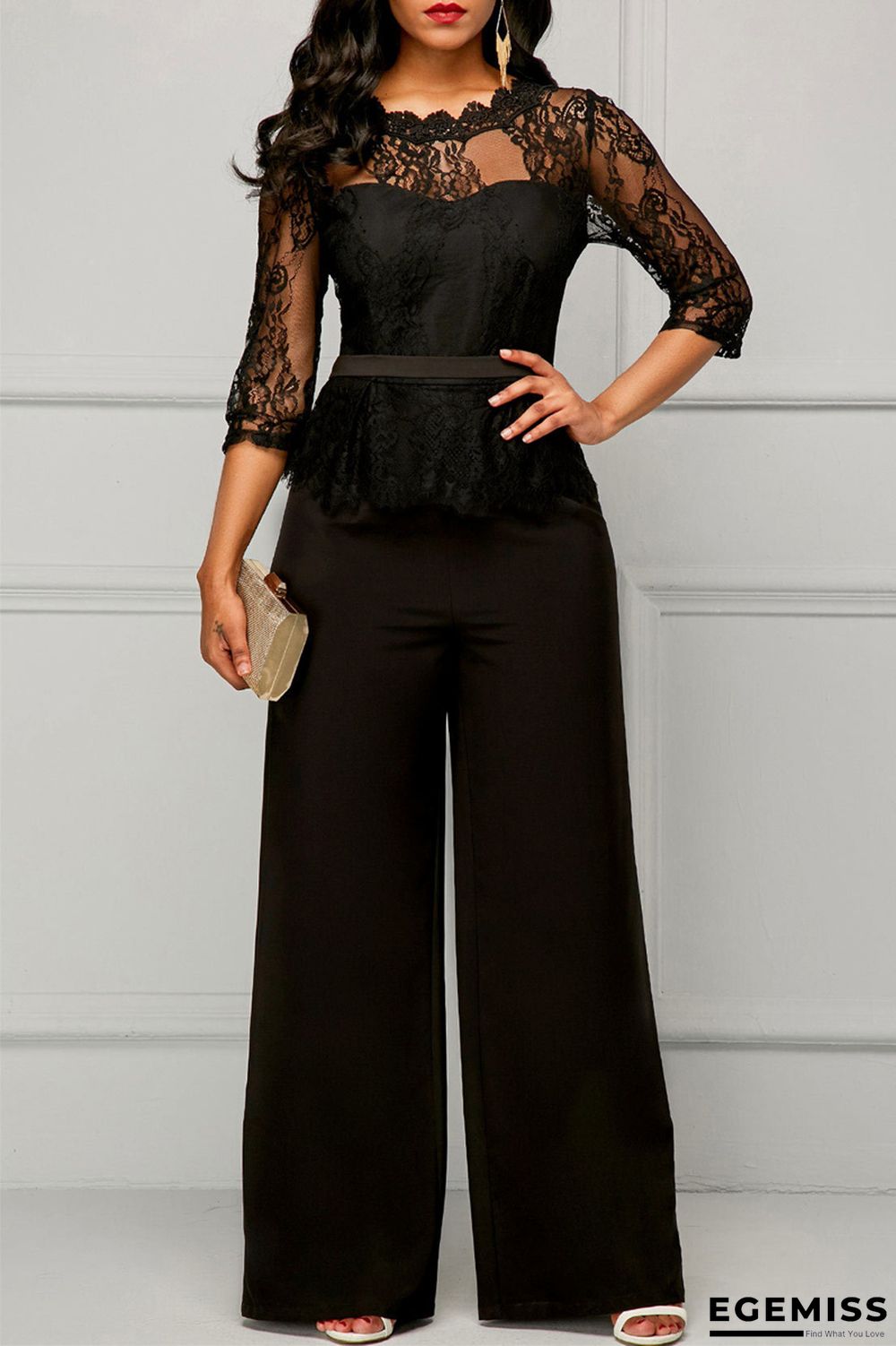 Black Fashion Casual Patchwork Solid See-through O Neck Regular Jumpsuits | EGEMISS