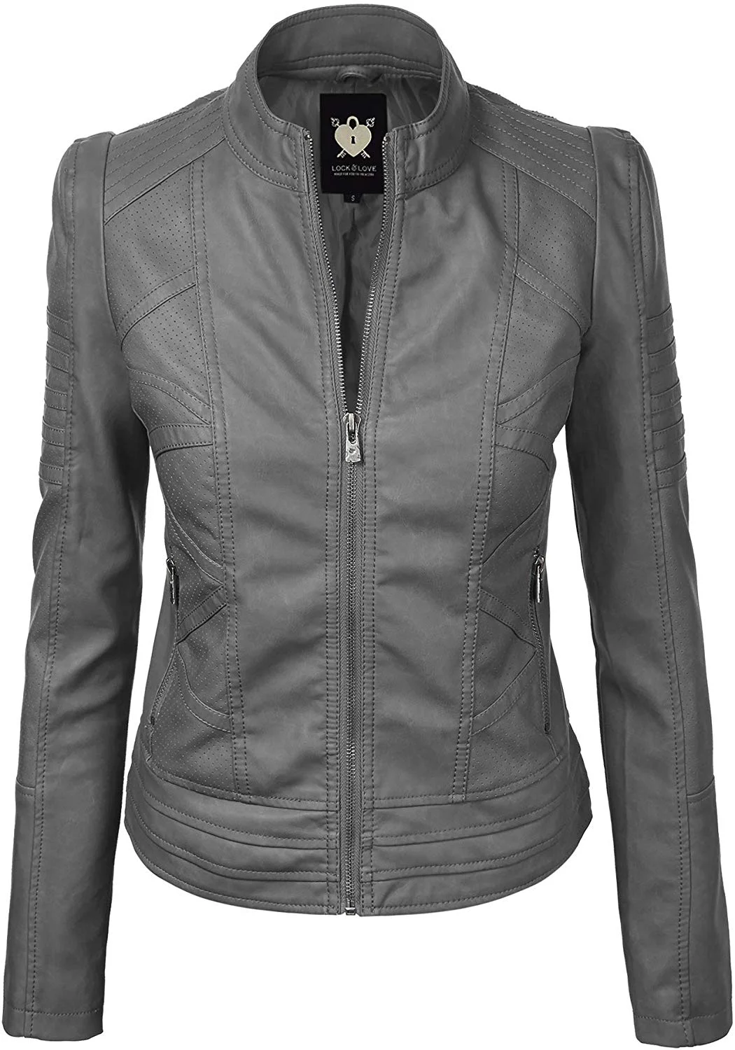 Women's Quilted Faux Leather Moto Biker Jacket