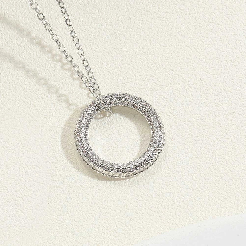 Copper 14K Gold Plated White Gold Plated Minimalist Circle Inlay Zircon Pendant Necklace