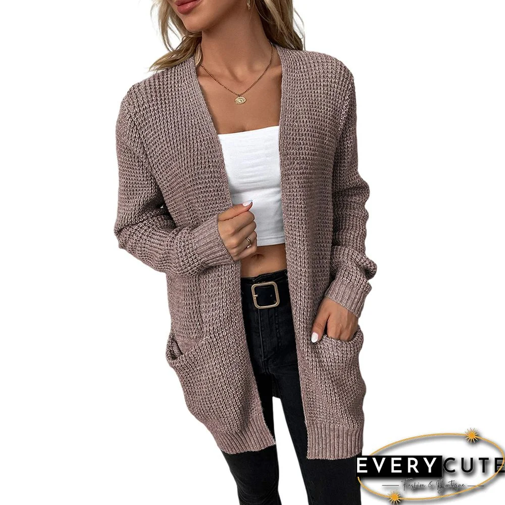 Lotus root Pink Open Front Cardigan with Pocket