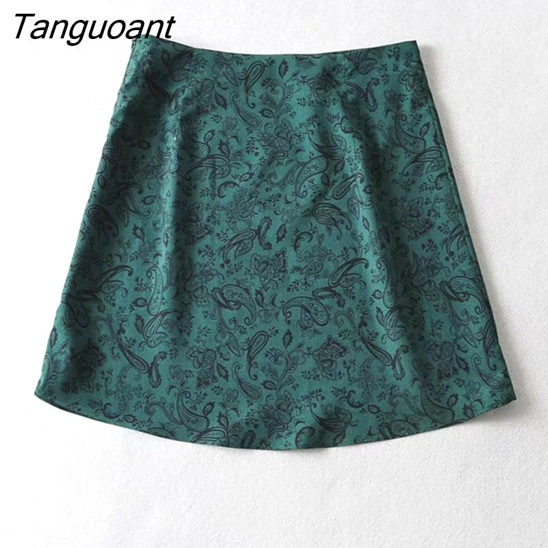Tanguoant Women Contrast color Floral Print Mini Skirt Vintage Package Hips Short Skirts Side Zipper