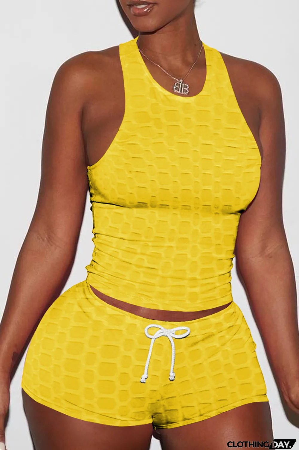 Orange Sexy Solid Backless O Neck Sleeveless Two Pieces