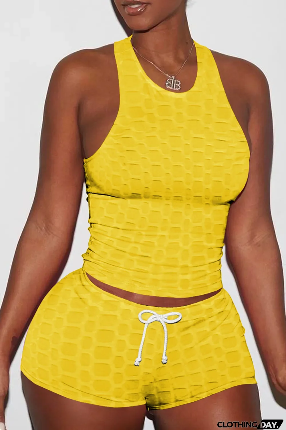 Orange Sexy Solid Backless O Neck Sleeveless Two Pieces