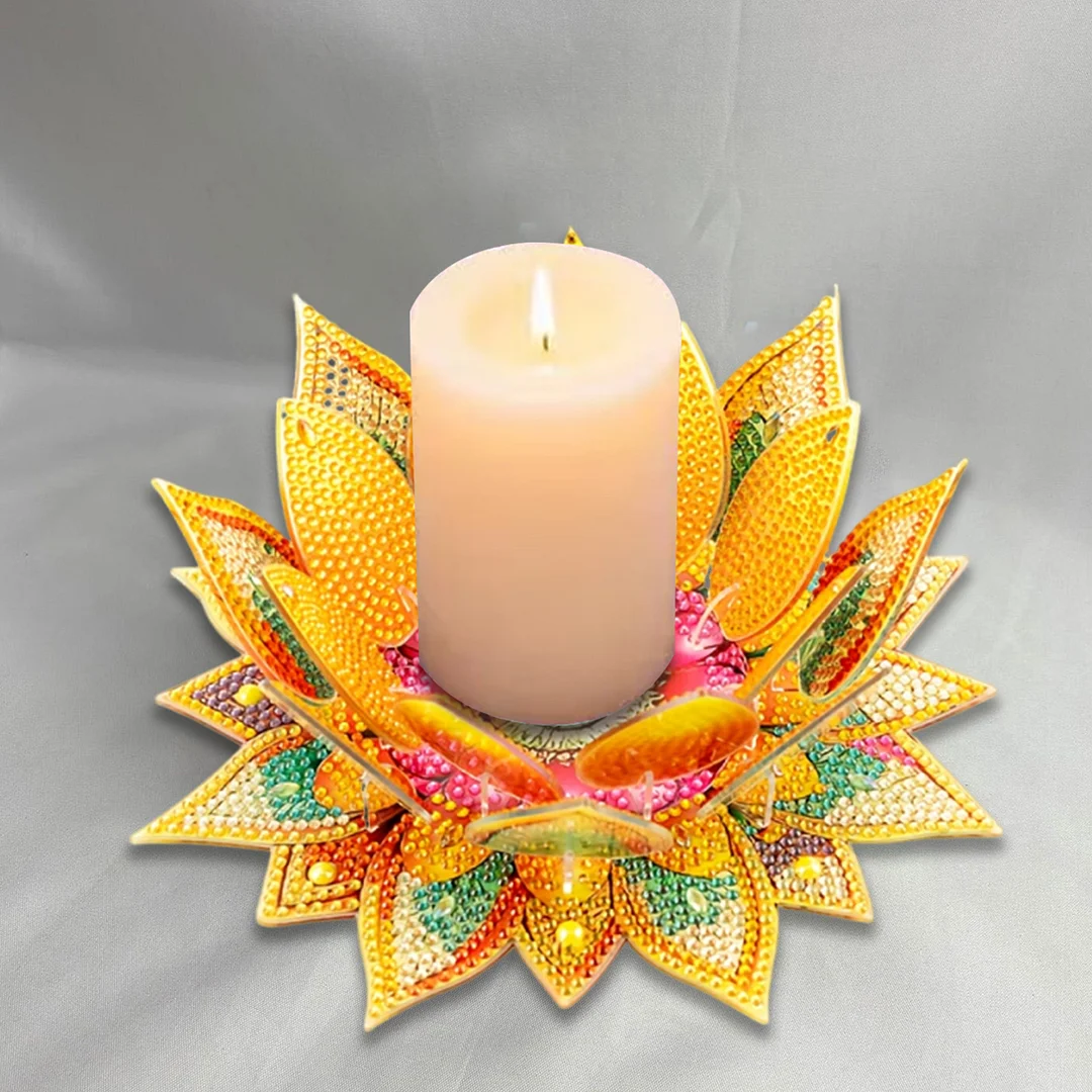 5D DIY Diamond Art Painting DIY Acrylic Desktop Ornament Flower Candle Holders Tealight Handmade Home Office Decor for Adults Beginners (Yellow Lotus)