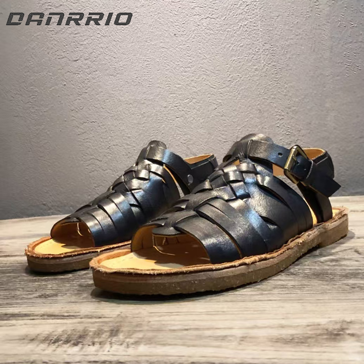 DANRRIO Premium Vegetable Tanned Leather Hand Woven Washed Aged  Roman Sandals  DANRRIO.COM DANRRIO