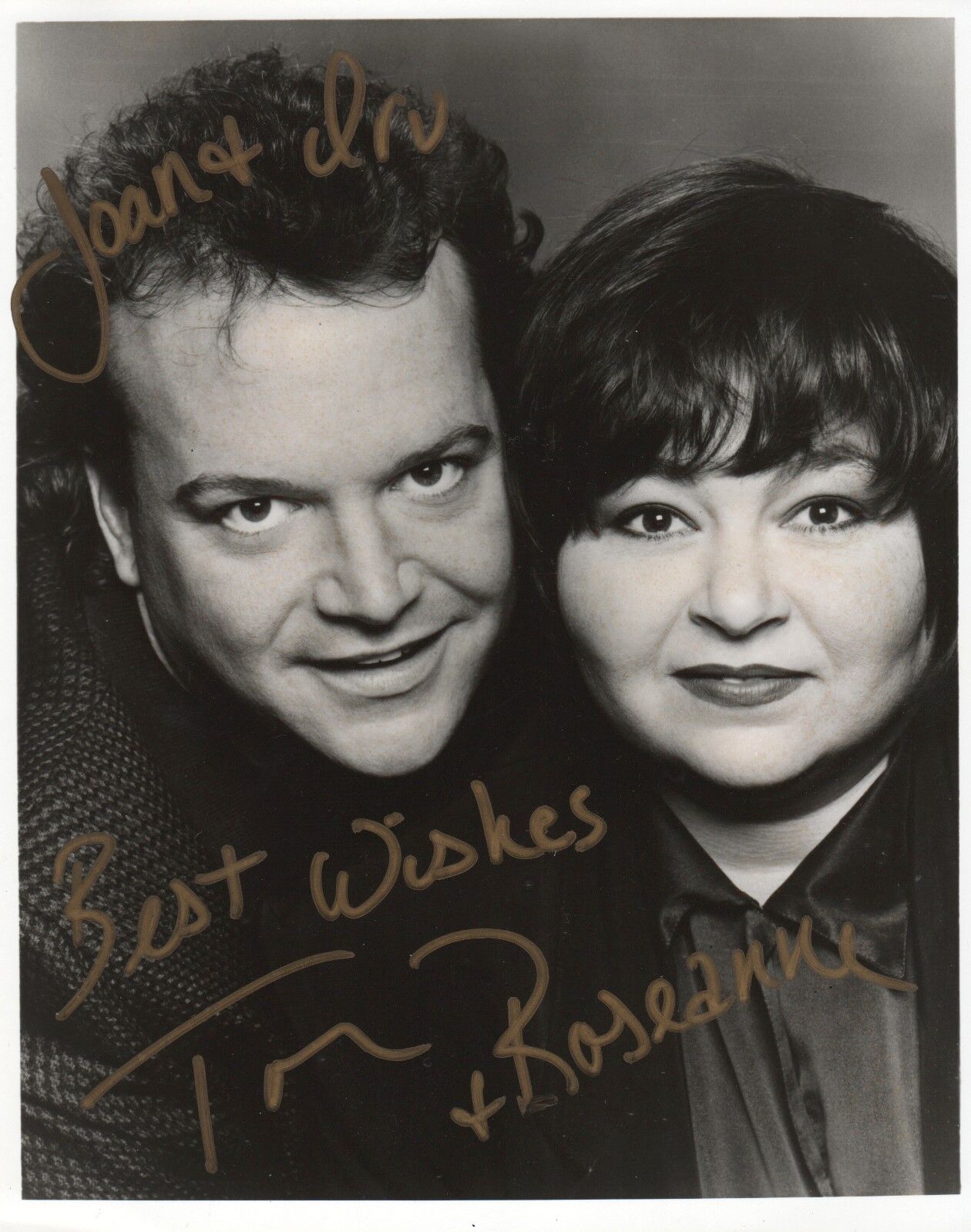 Roseanne Barr & Tom Arnold REAL hand SIGNED 8x10 Vintage Promo Press Photo Poster painting COA