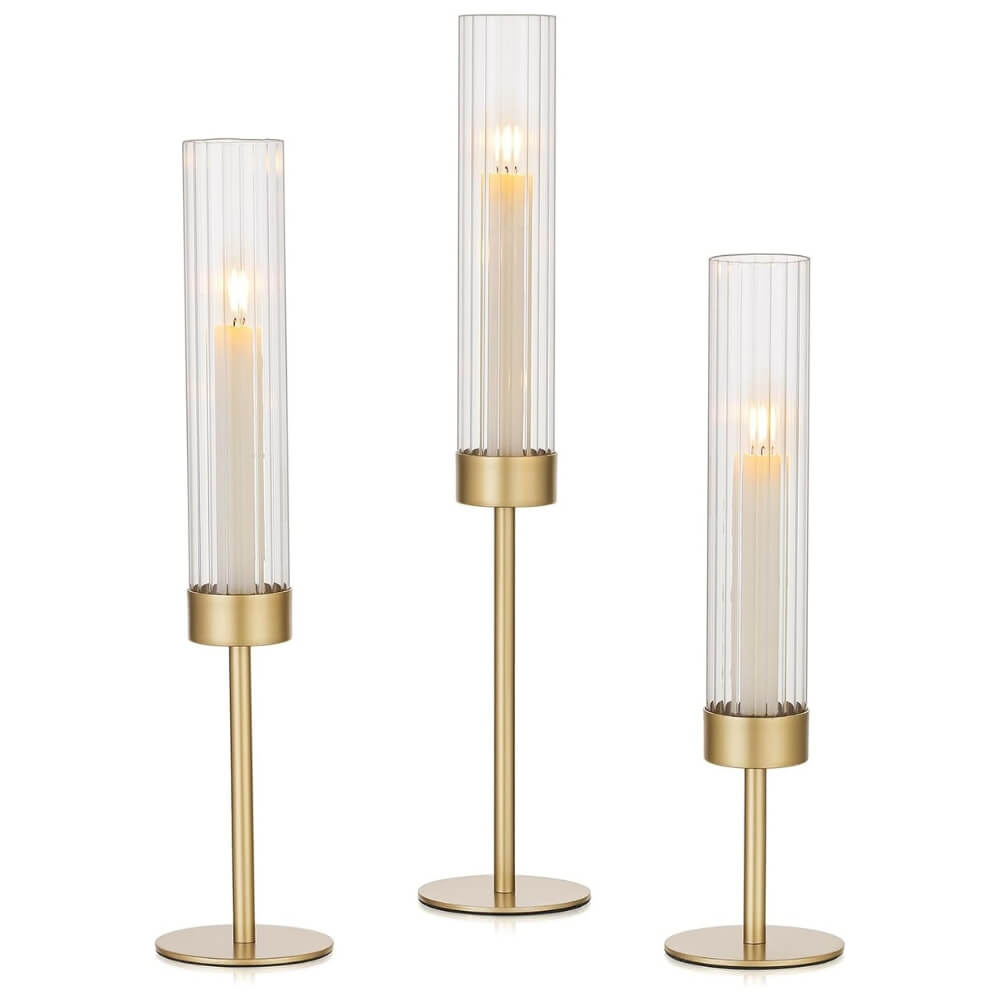 Gold Hurricane Candle Holders (Set of 3)