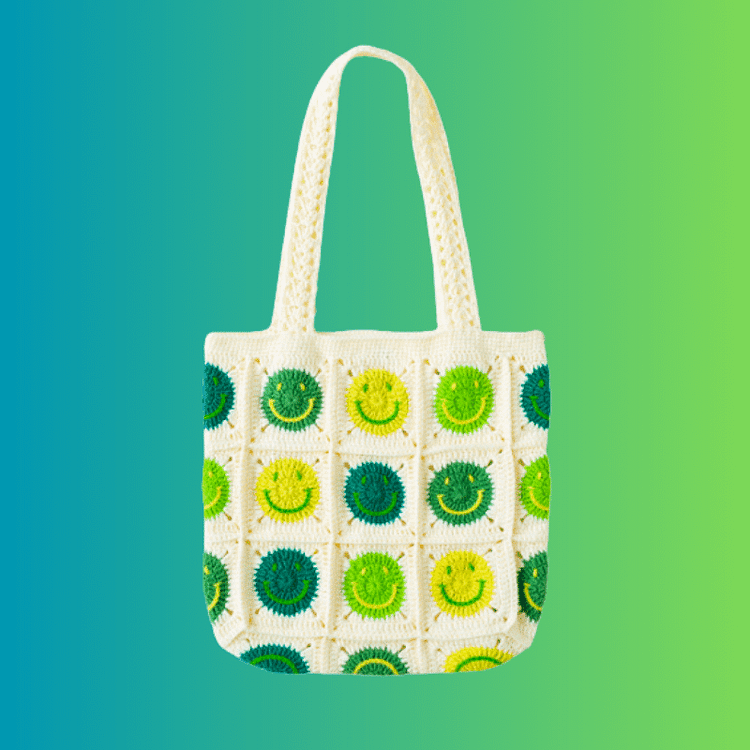 Lulusnow Handmade Green Smiley Faces Crochet Tote Bag Shoulder Bag Gift for Her