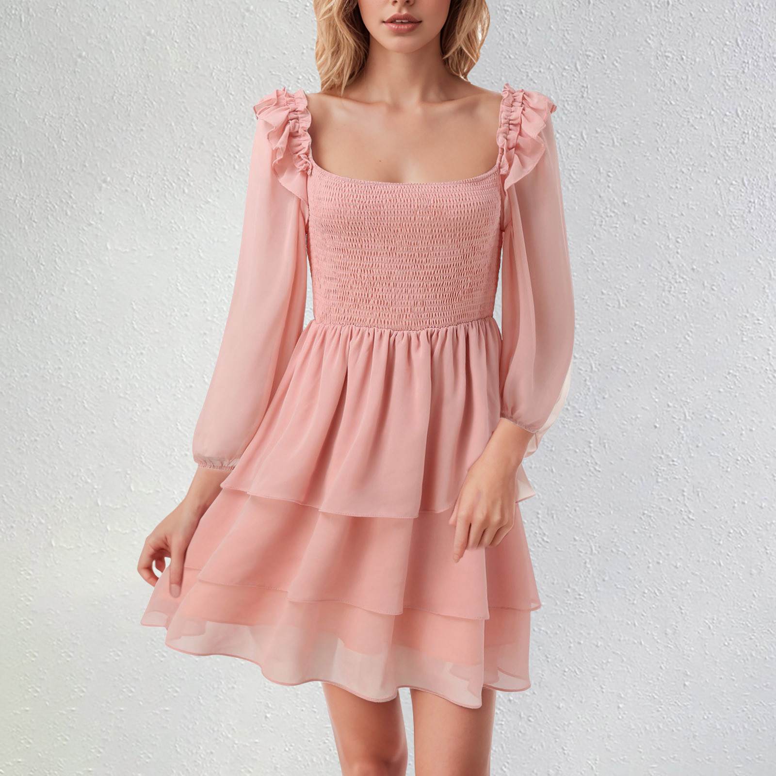 Summer Dress For Women Casual Women Casual Fashion Chiffon A Line Skirt Solid Color Square Neck Elegant Womens Winter Clothes