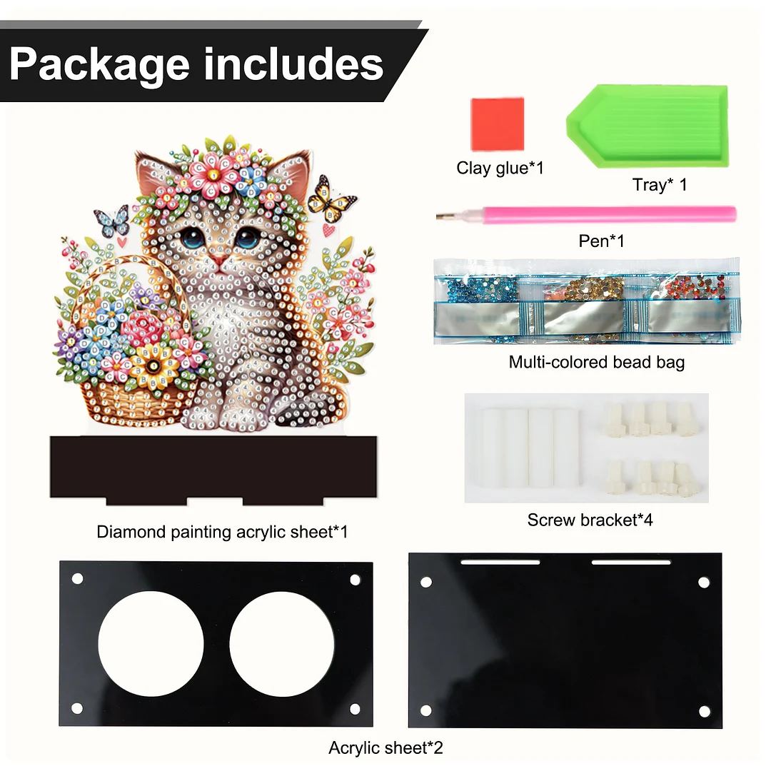 5D DIY Flower Cat Diamond Art Mini Candle Holder for Aromatherapy Art Crafts