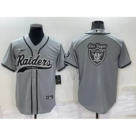 Men's Las Vegas Raiders Grey Team Big Logo With Patch Cool Base Stitched Baseball Jersey JNAE