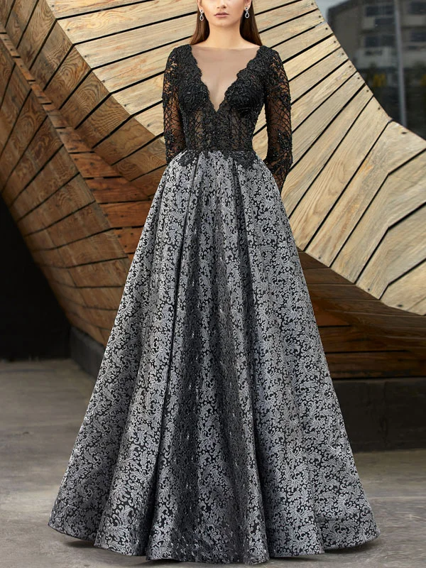 V-neck Lace Trimmed Noble Women's Dress