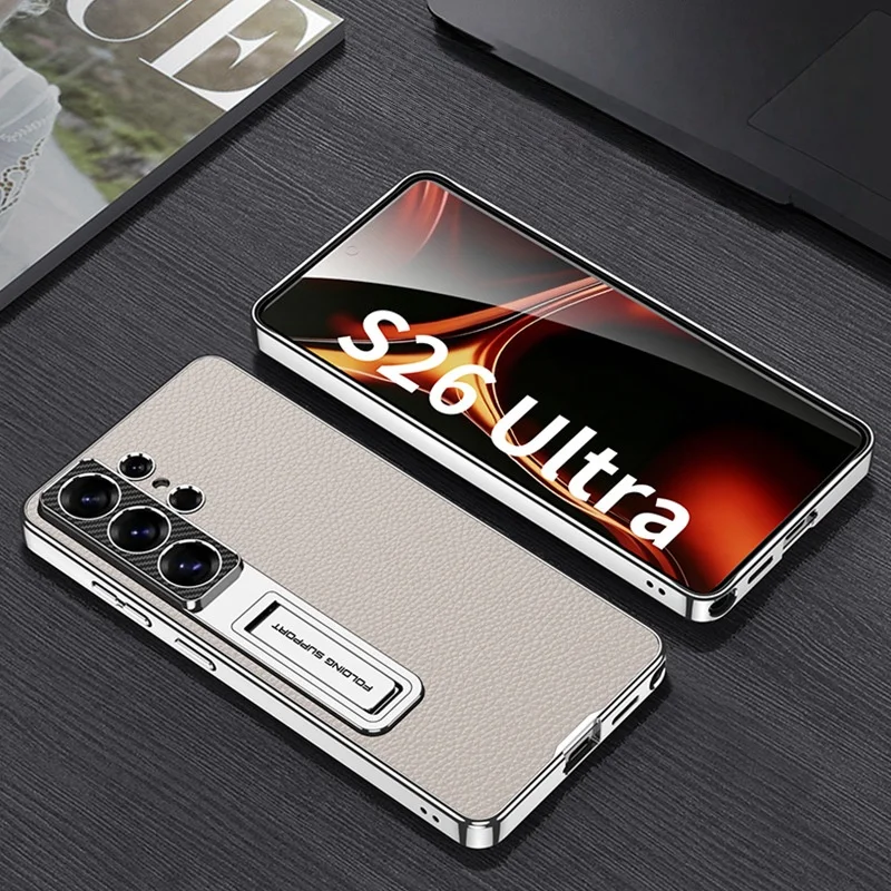 Samsung mobile phone case electroplated plain leather protective cover