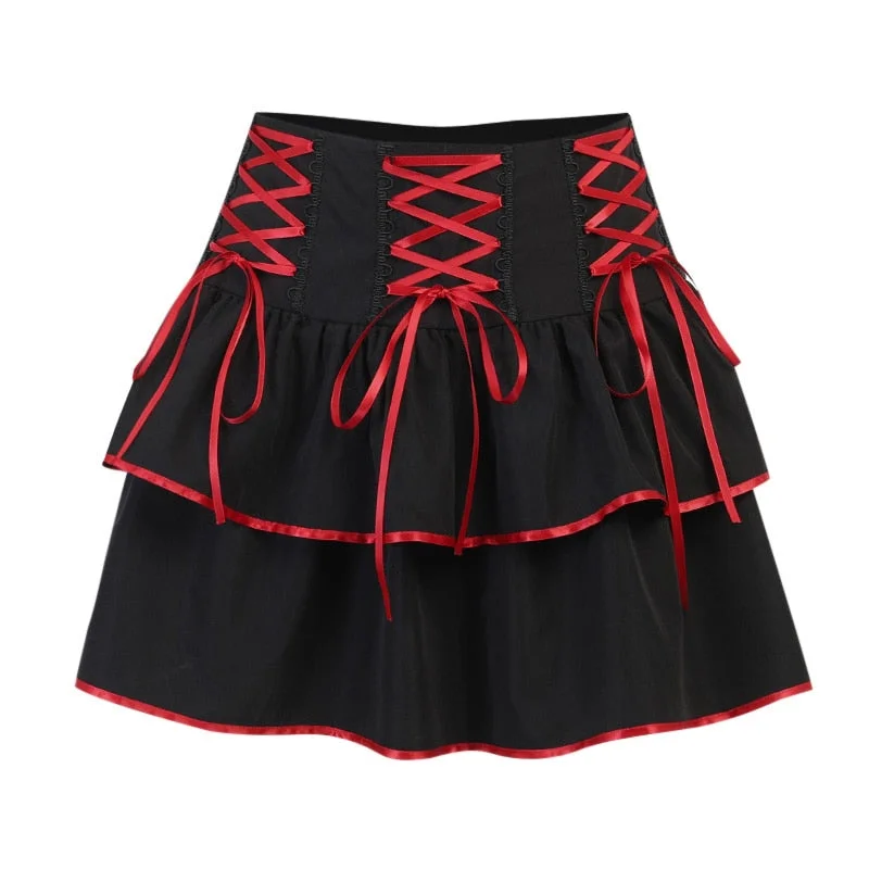 InsGoth Goth Punk Red Bandage Skirt Streetwear Sexy High Waist Mini Skirts Harajuku Black Patchwork A Line Skirts Gothic Clothes