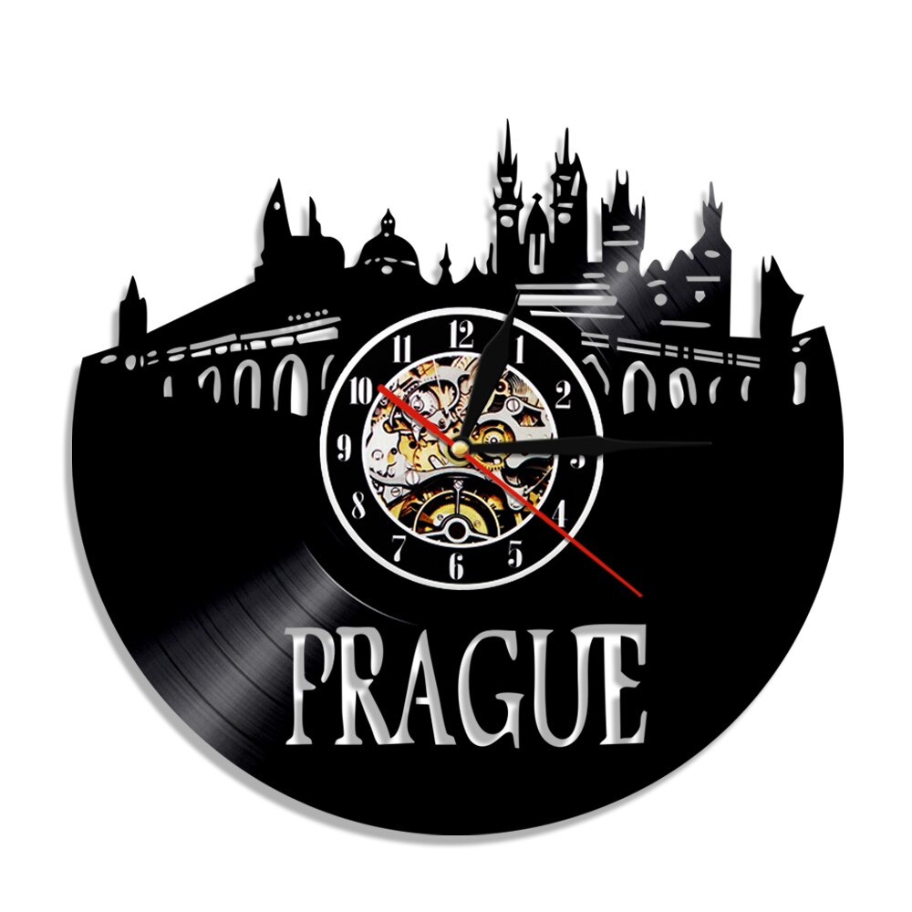 

Czech Republic Prague Skyline - Vinyl Record Wall Clock - Without LED, 501 Original