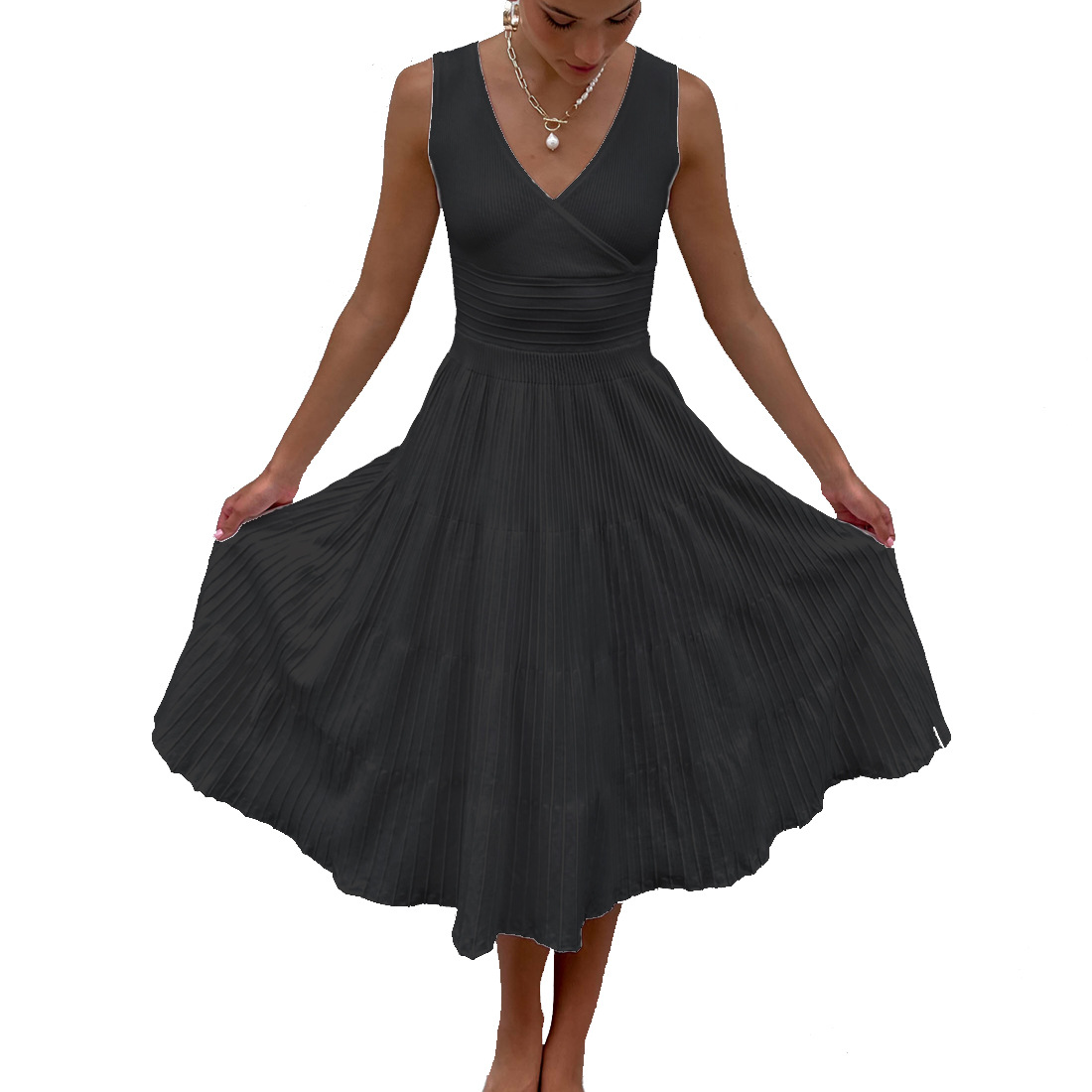 Ootddress Knit V-Neck For Women Maxi Dress Y2k Backless Fashion Knitwear Party Dress Casual Baggy High Waist Summer Female Dress