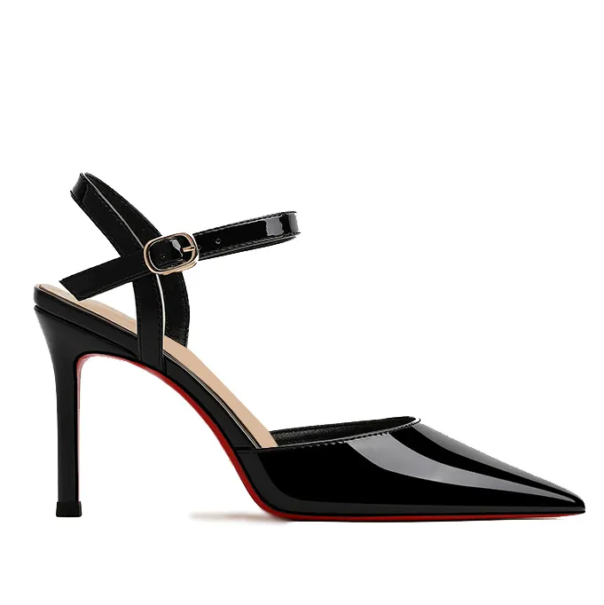 60mm/80mm Women's Kitten Heels Pumps Pointed Toe Slingback Red Bottoms Sandals-vocosishoes