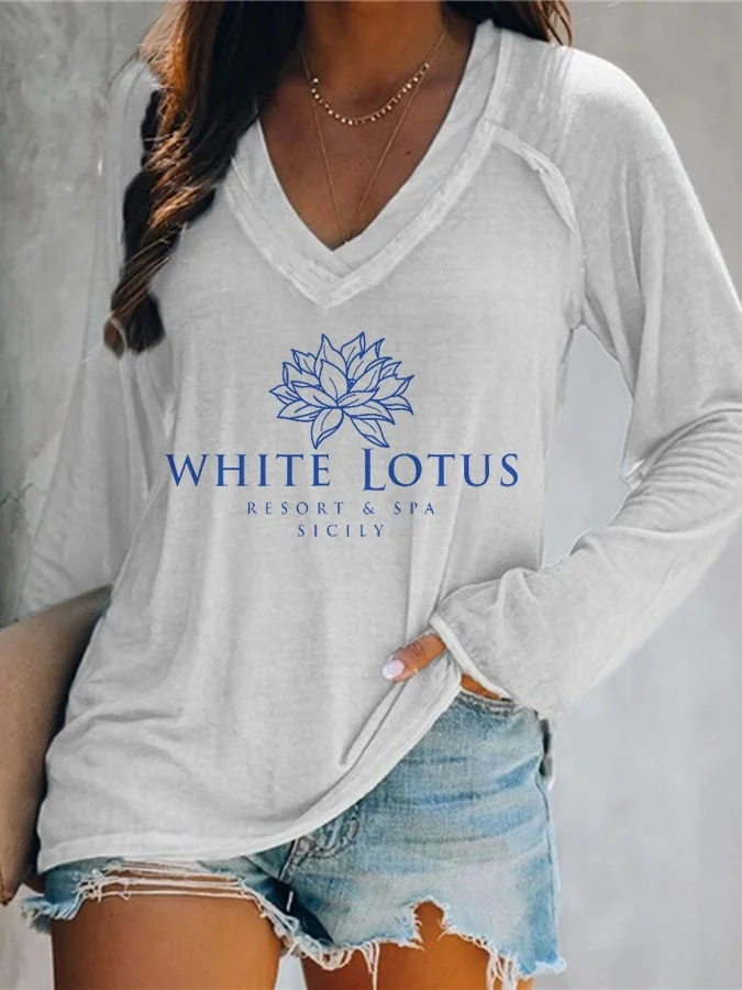 Women's The White Lotus Long Sleeve V Neck T-Shirt socialshop