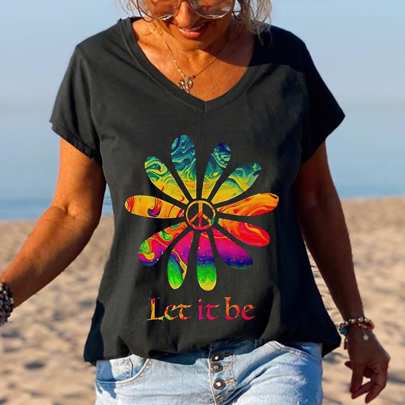 Let It Be Tie-dye Pattern Hippie Printed Women's Oversize T-shirt