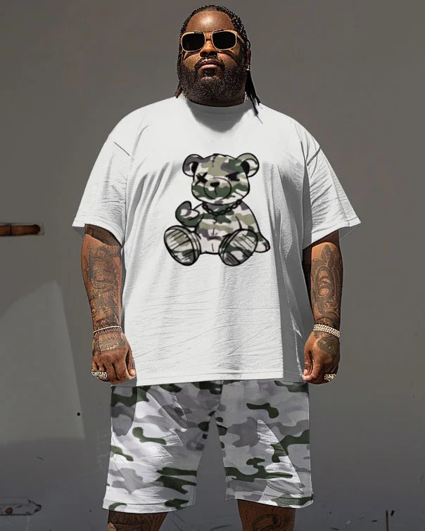 Men's Plus Size Camouflage Bear Print T-Shirt Shorts Suit