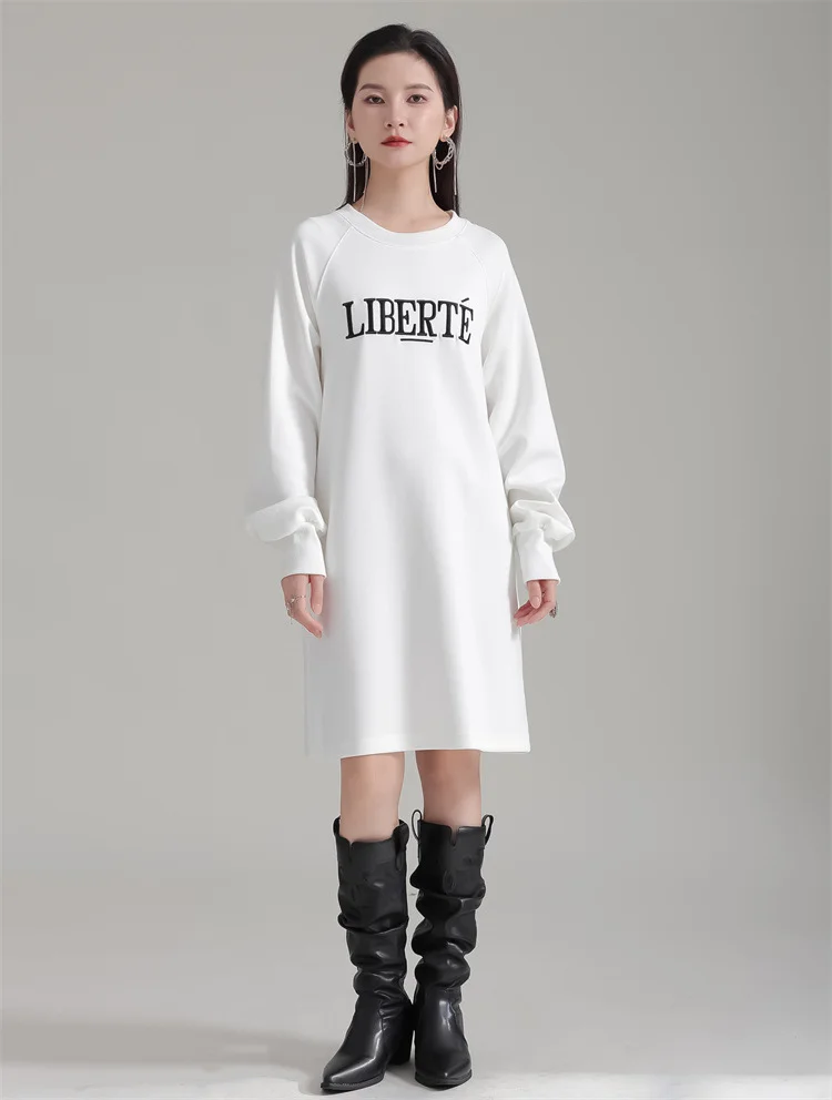 Simple Printed Sweatshirt Dress with Shawl - yankia