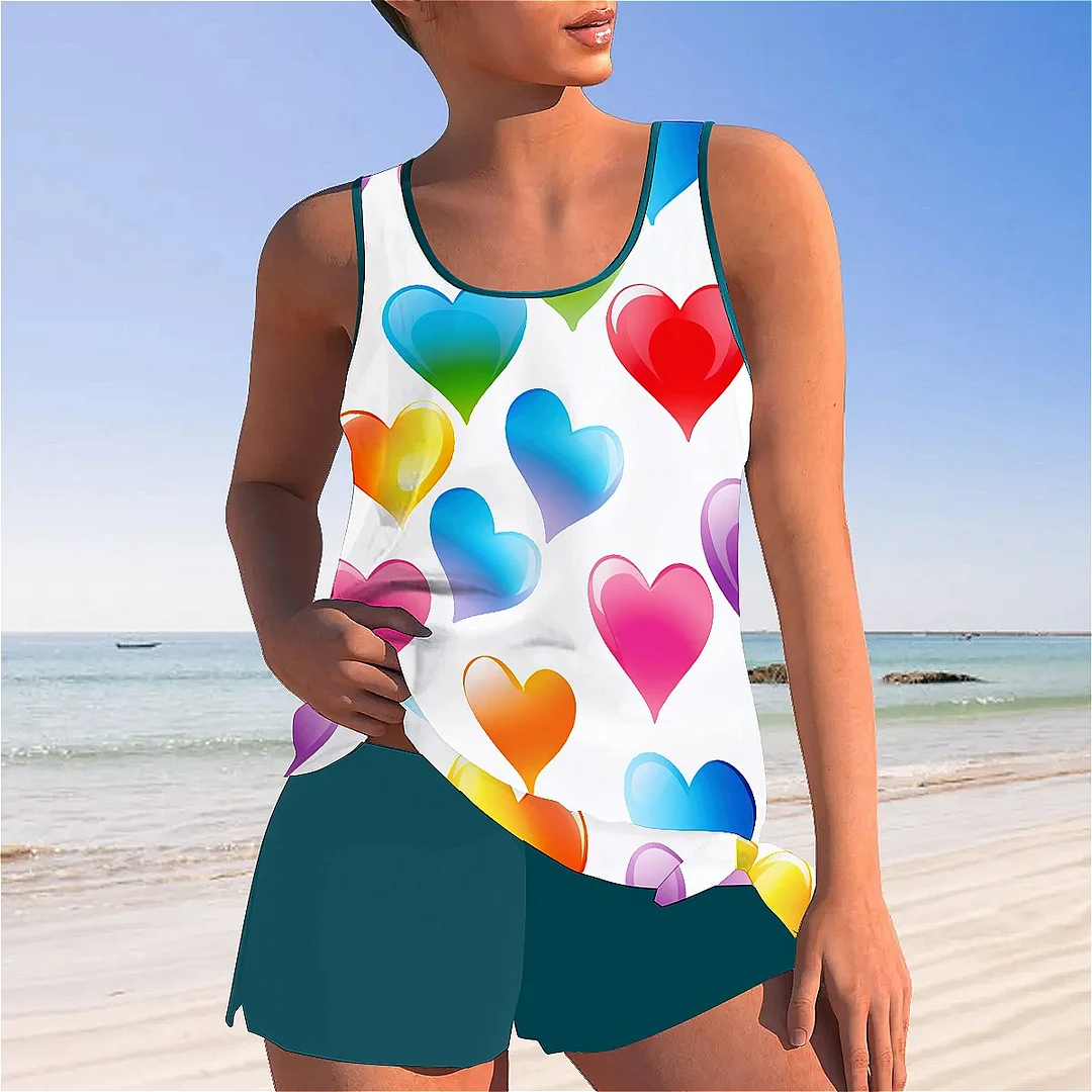 Bowknot Heart,Love,Valentine's Day Mid Waisted Tankini Set - Plus Size Available