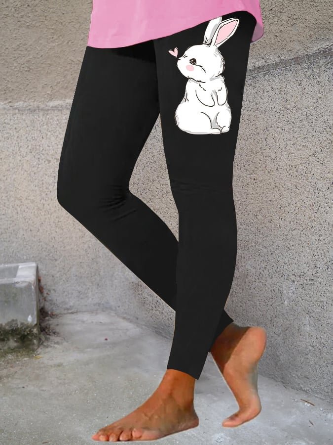 Women's Easter Bunny Print Stretch Leggings