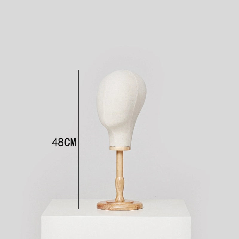Head Model In Stock Supply Bag Linen Cloth Model Head Hat Wig Jewelry Display Head Mold With Solid Wood Base