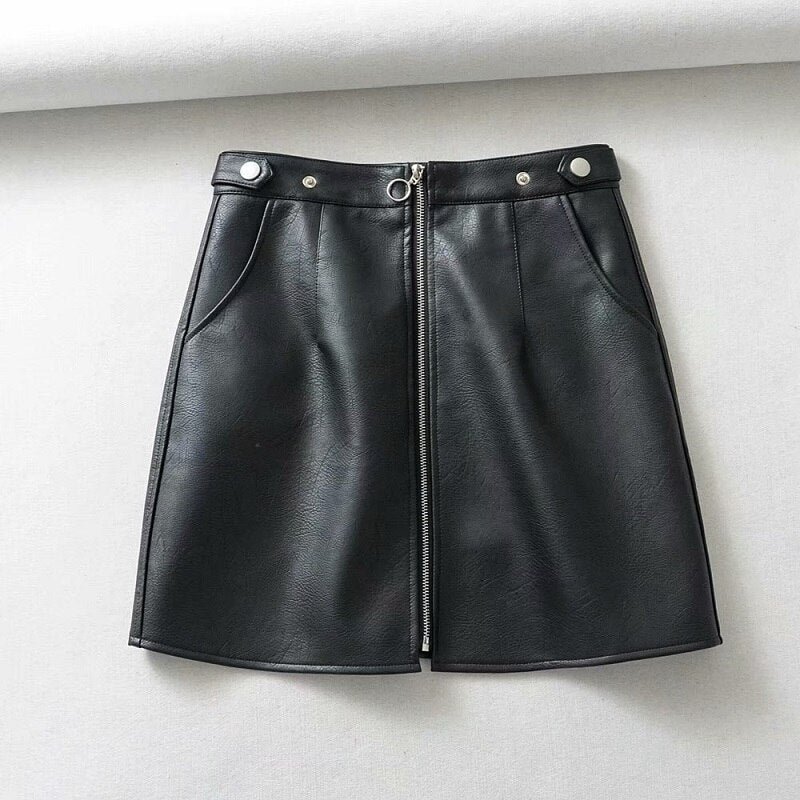 toppies black faux leather mini skirts front zipper high waist skirts Korean style streetwear winter clothes