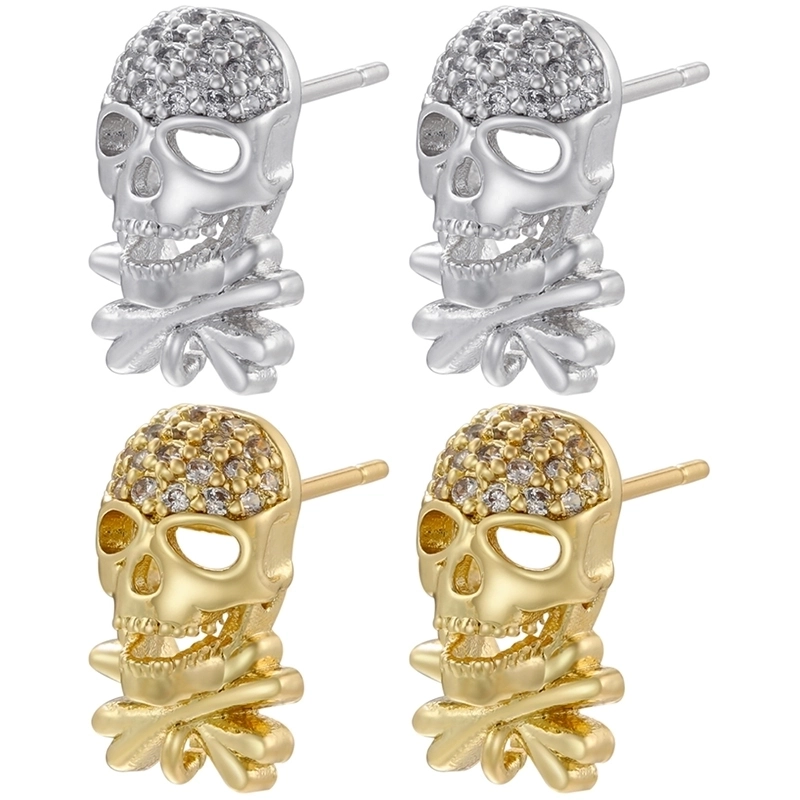 1 Pair Halloween Punk Skull Plating Hollow Out Inlay Copper Zircon Ear Studs