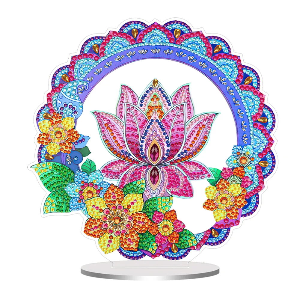 DIY Mandala Lotus PVC Round Special Shaped Diamond Art Desktop Decor