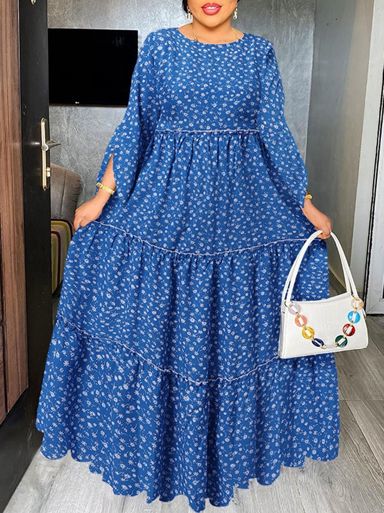 Floral Print Pleated Splited Sleeve Maxi Dresses For Women SKUJ14912 QueenFunky
