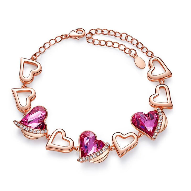 Rose gold peach heart pink diamond bracelet