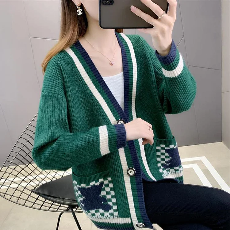 Cartoon Shift Casual Buttoned Sweater QueenFunky