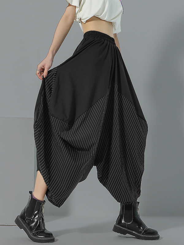 Moongor Irregular Stripe Splicing Wide Leg Pants