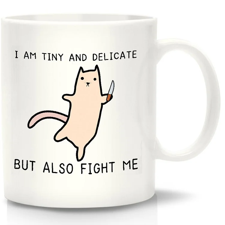 I Am Small And Sensitive But Also Fight Me Cat White Mug-Annaletters