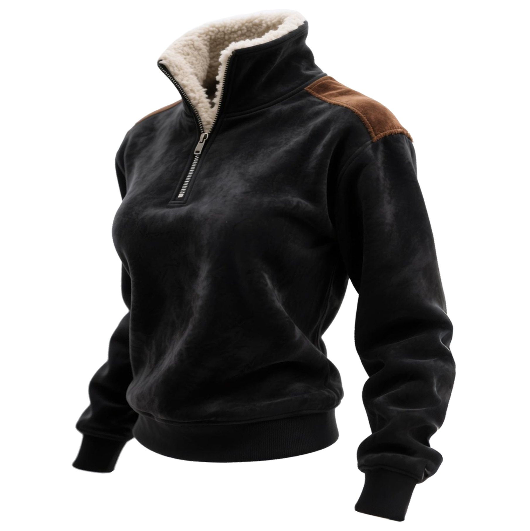  Cozy Half-Zip Pullover with Faux Fur Collar - Perfect for Casual and Outdoor Wear